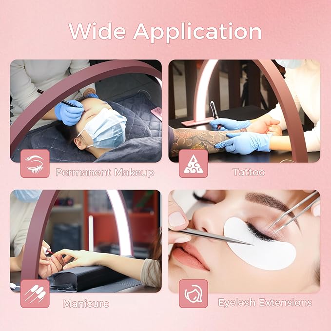 Lámpara Mesa Uñas Media Luna Luz Maquillaje Pestañas Manicure Manicura, color Rosa, Negra y Blanca