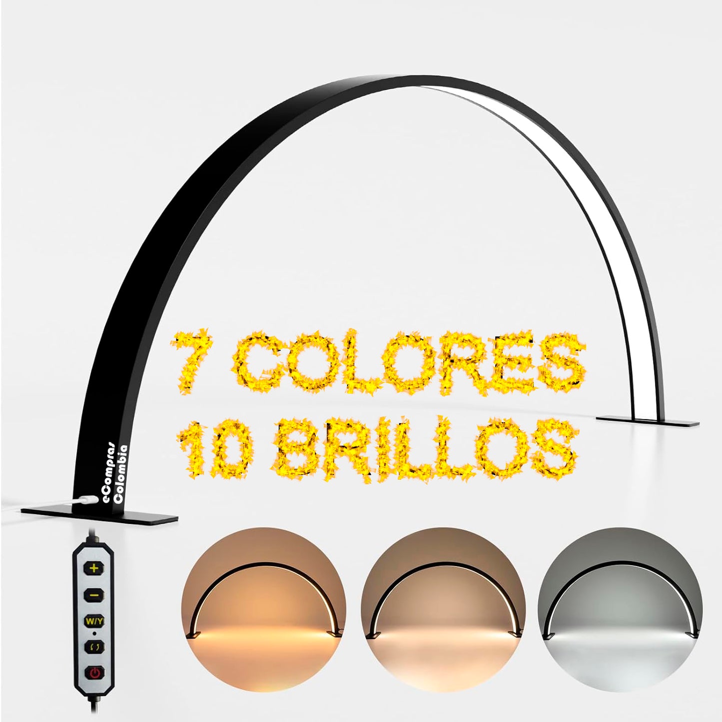 Lámpara LED de media luna para manicure y pestañas con 7 colores y 10 niveles de brillo, ideal para belleza, tatuajes y fotografía.