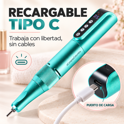 Pulidor Eléctrico de Uñas Recargable 35.000 RPM Tipo C – Acero Inoxidable