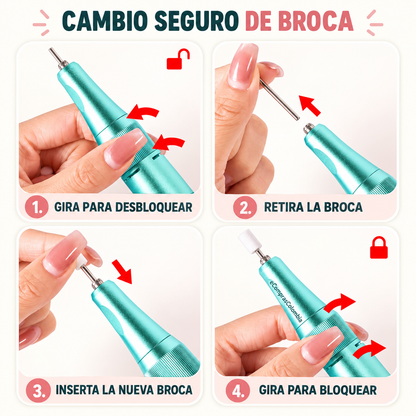 Pulidor Eléctrico de Uñas Recargable 35.000 RPM Tipo C – Acero Inoxidable