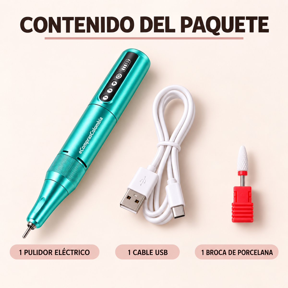 Pulidor Eléctrico de Uñas Recargable 35.000 RPM Tipo C – Acero Inoxidable
