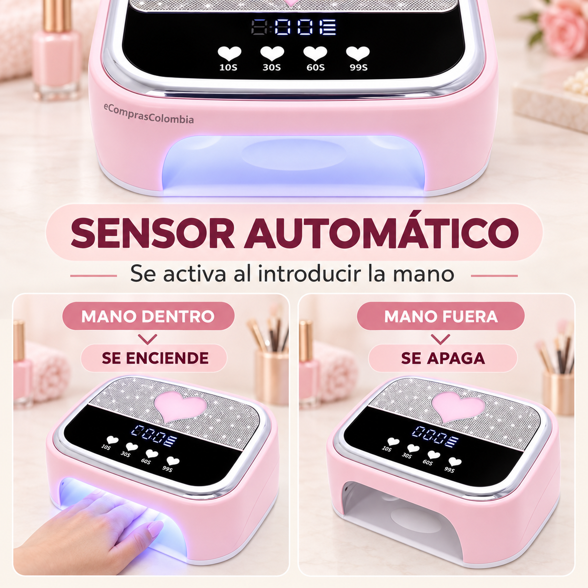 Lámpara Secadora de Uñas UV/LED Recargable 268W