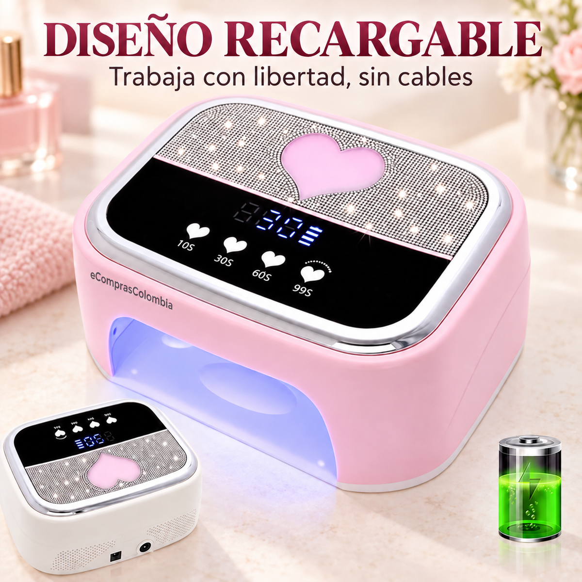 Lámpara Secadora de Uñas UV/LED Recargable 268W