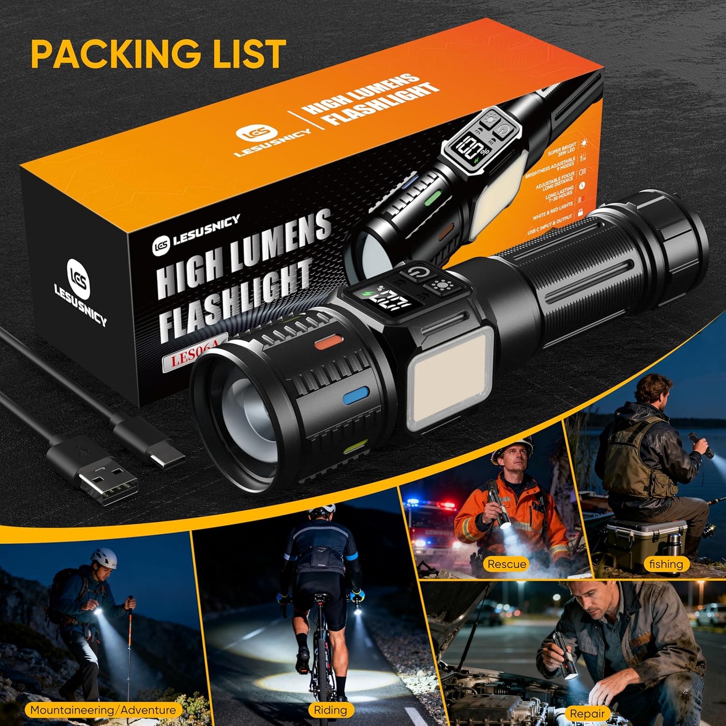 Linterna LED potente para camping rescate ciclismo reparación y uso nocturno