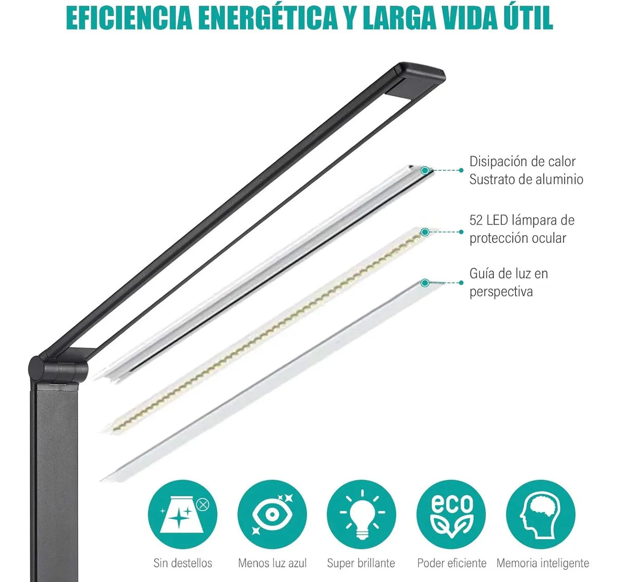 Lámpara LED de Escritorio 5 Modos de Luz con Cargador Original – Brazo Ajustable, Luz Regulable 3000K–6000K