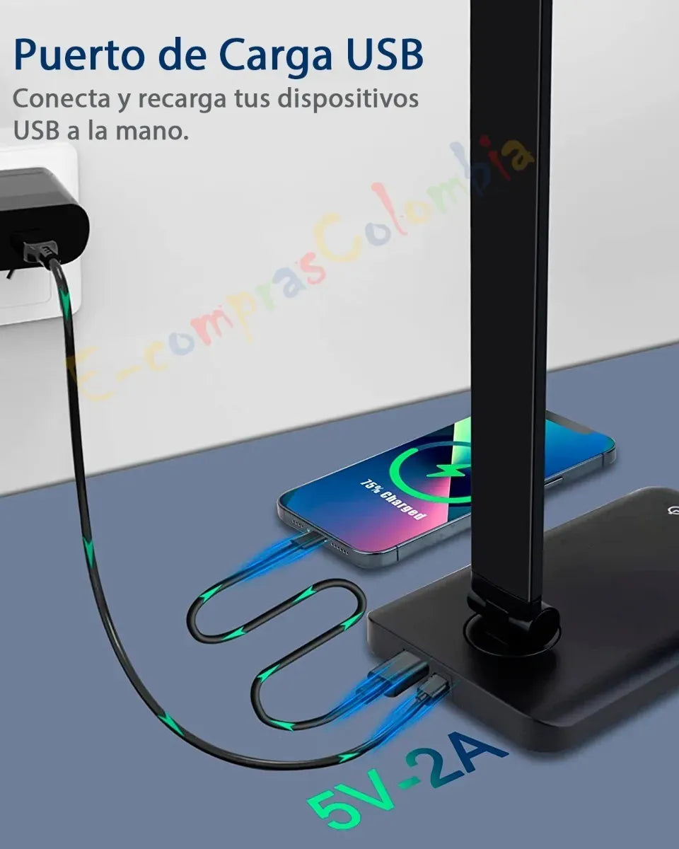 Lámpara LED de Escritorio 5 Modos de Luz con Cargador Original – Brazo Ajustable, Luz Regulable 3000K–6000K