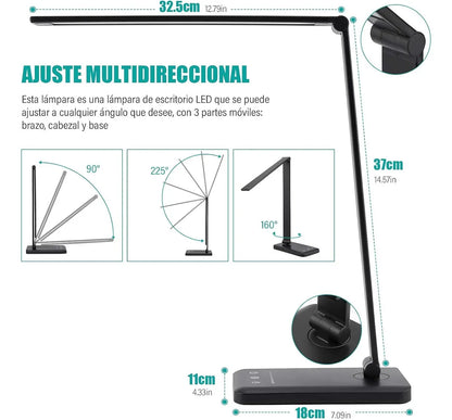 Lámpara LED de Escritorio 5 Modos de Luz con Cargador Original – Brazo Ajustable, Luz Regulable 3000K–6000K