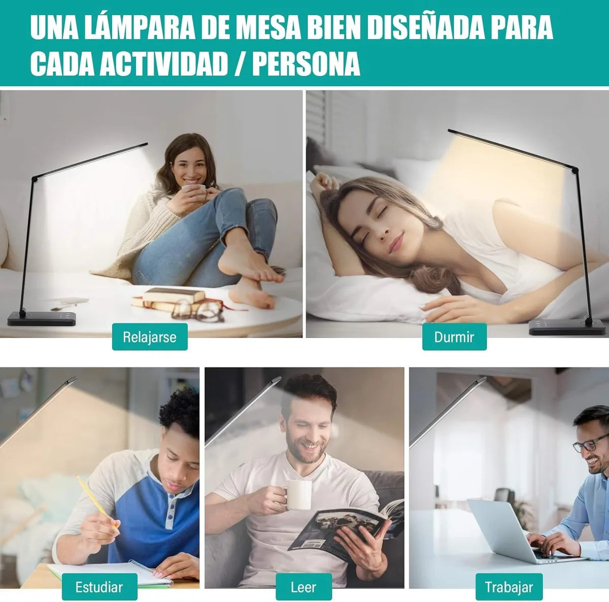 Lámpara LED de Escritorio 5 Modos de Luz con Cargador Original – Brazo Ajustable, Luz Regulable 3000K–6000K