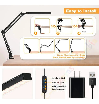 Lampara de Escritorio Mesa de Noche LED para Estudio Trabajo Computador USB