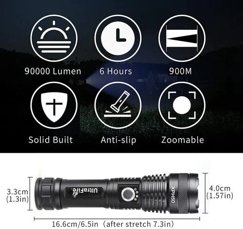 Linterna Recargable Led P50 Tactica Alta Potencia Militar 800 Metros