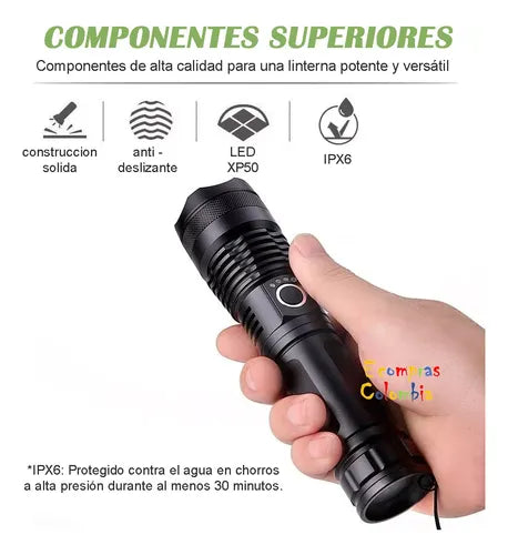 Linterna Recargable Led P50 Tactica Alta Potencia Militar 800 Metros
