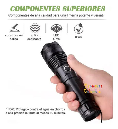 Linterna Recargable Led P50 Tactica Alta Potencia Militar 800 Metros