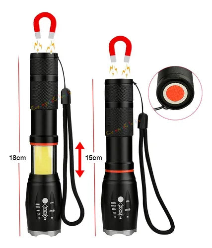Linterna Táctica Militar LED 20000 Lúmenes con Luz COB e Imán – Recargable T6 6 Modos + Estuche
