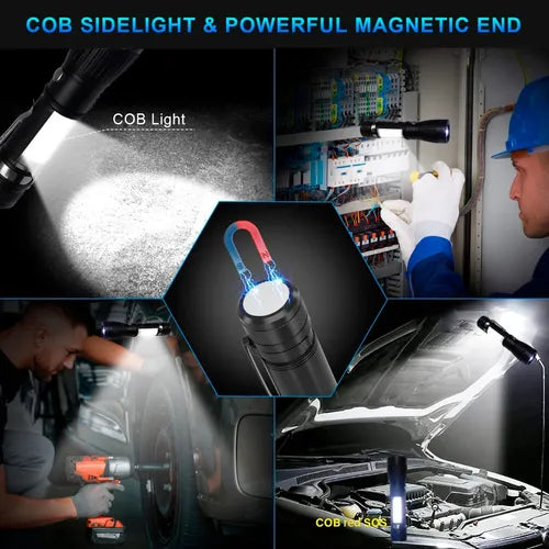 Linterna Táctica Militar LED 20000 Lúmenes con Luz COB e Imán – Recargable T6 6 Modos + Estuche