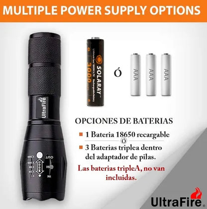 Luz Linterna Led T6 Táctica Militar Recargable De Mano