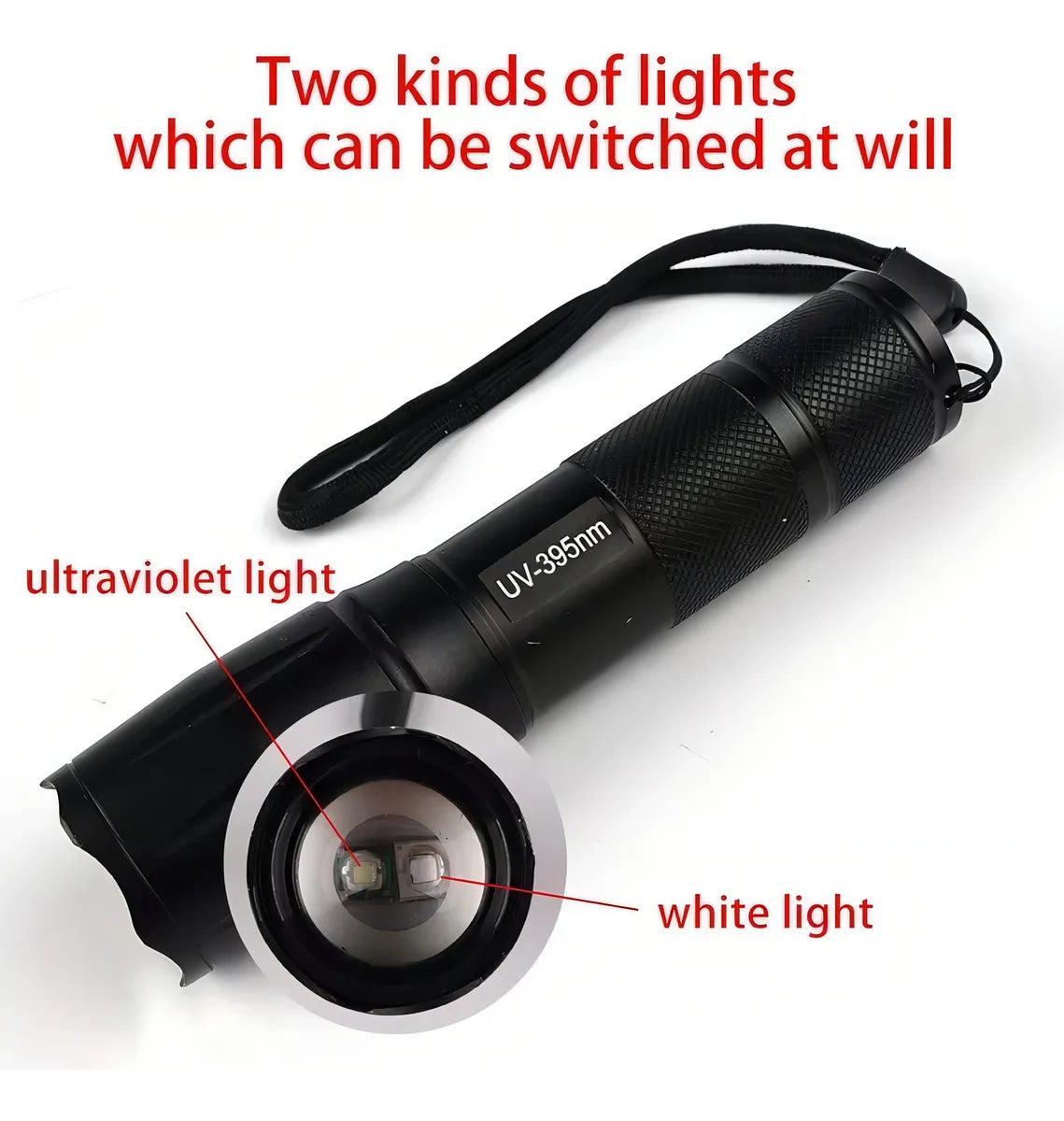 Linterna UV 395NM Recargable – Detección de Manchas, Billetes, Hongos y Minerales | Luz LED Blanca + Morada