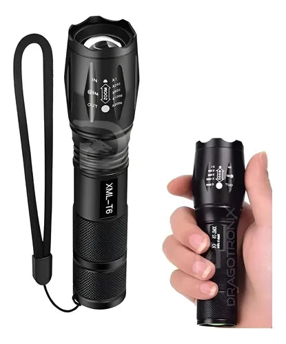 Linterna Táctica Militar 15000 Lúmenes con Zoom + Estuche – Recargable 18650 XML T6