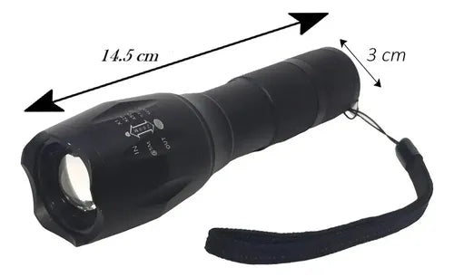 Linterna militar LED XML T6 con cuerpo de aluminio y enfoque zoom de largo alcance.