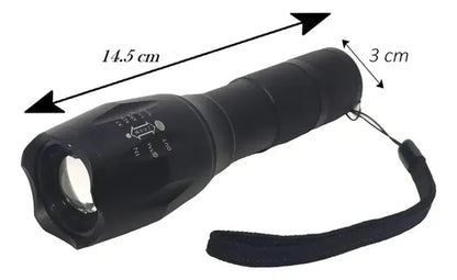 Linterna militar LED XML T6 con cuerpo de aluminio y enfoque zoom de largo alcance.