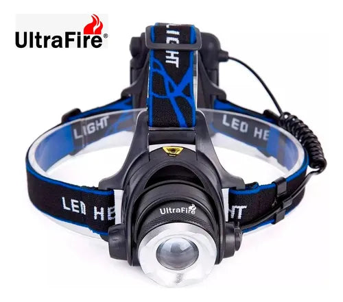 Linterna de Cabeza  T6 LED Recargable 20000 Lúmenes con 4 Baterías y Estuche Militar