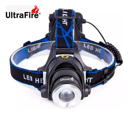 Linterna de Cabeza  T6 LED Recargable 20000 Lúmenes con 4 Baterías y Estuche Militar