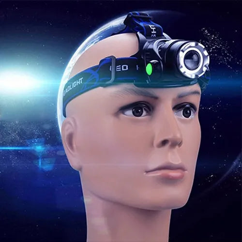 Linterna de Cabeza  T6 LED Recargable 20000 Lúmenes con 4 Baterías y Estuche Militar