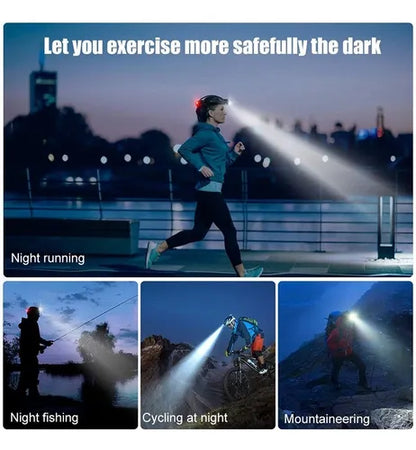 Linterna de Cabeza  T6 LED Recargable 20000 Lúmenes con 4 Baterías y Estuche Militar