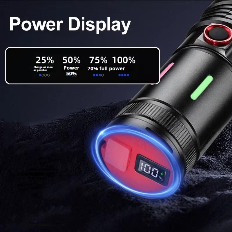 Linterna con pantalla display LCD  que indica el porcentaje de carga restante