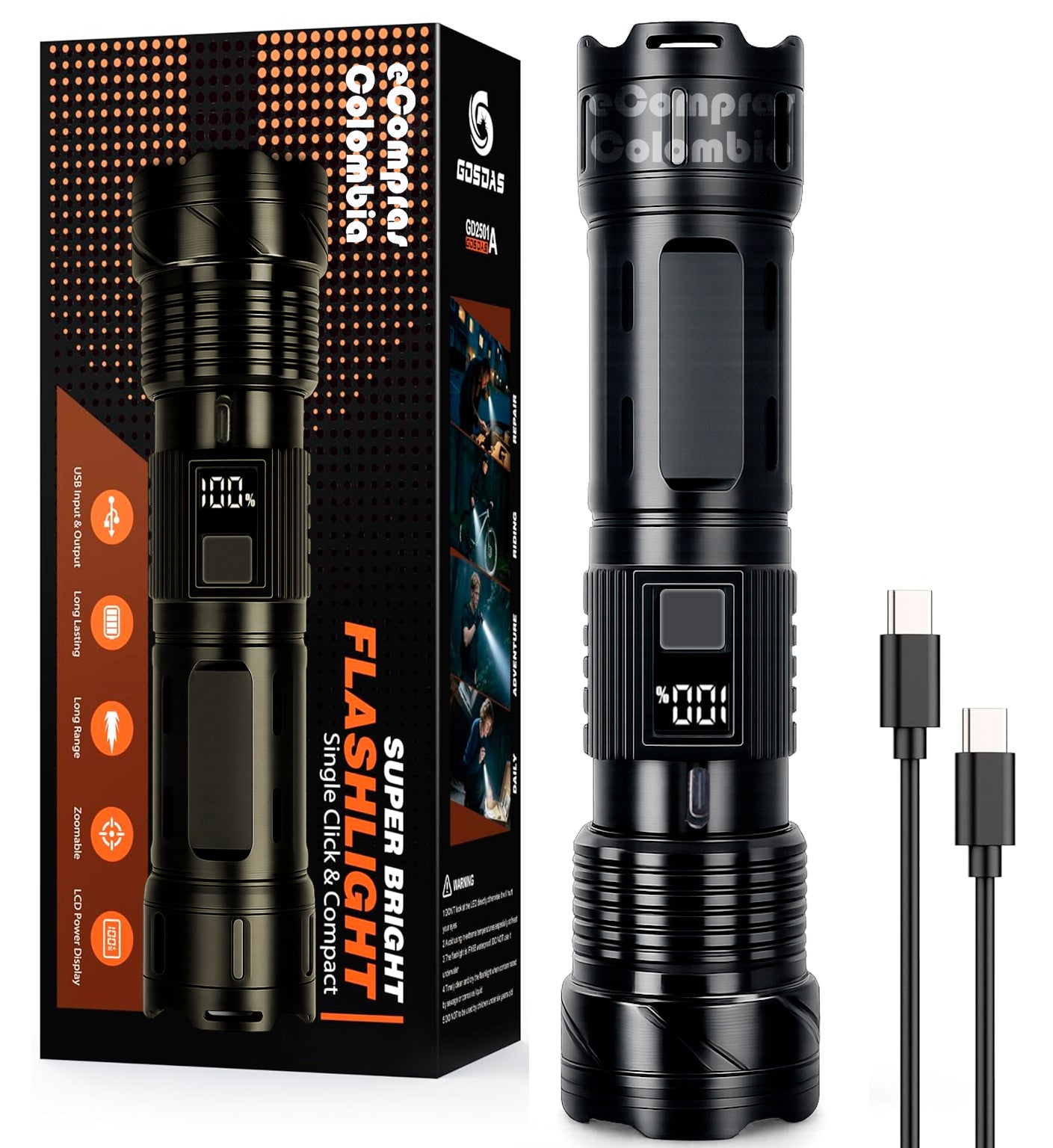 Linterna táctica recargable profesional para trabajo y vigilancia en Colombia
