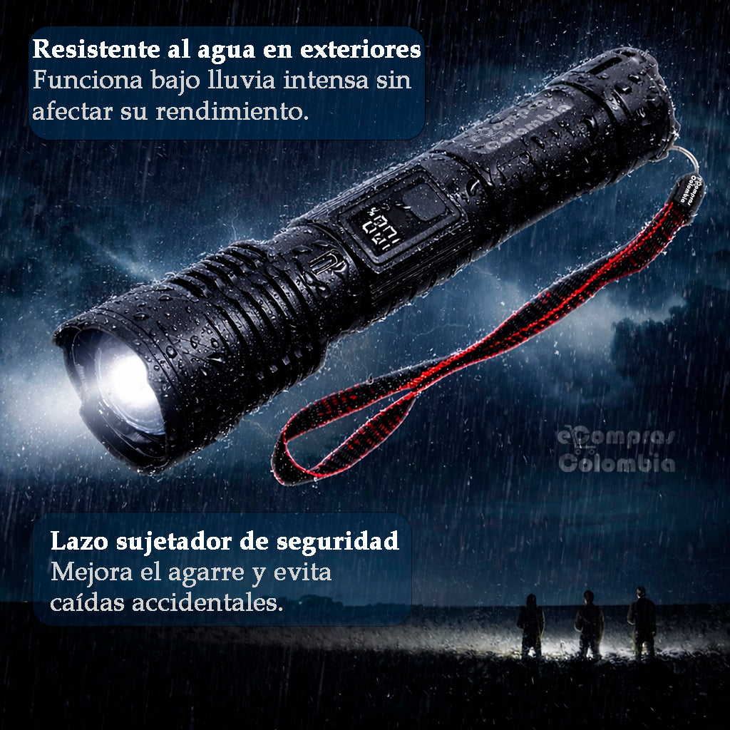 Linterna táctica resistente al agua con lazo sujetador de seguridad para exteriores
